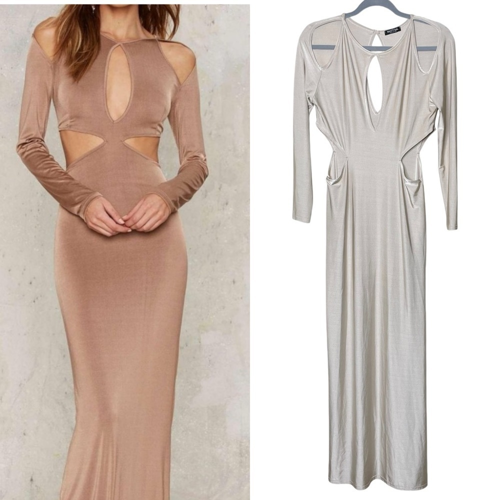 Nasty Gal Collection Cut Out Metallic Silver Maxi Dress‎ Sz 14
